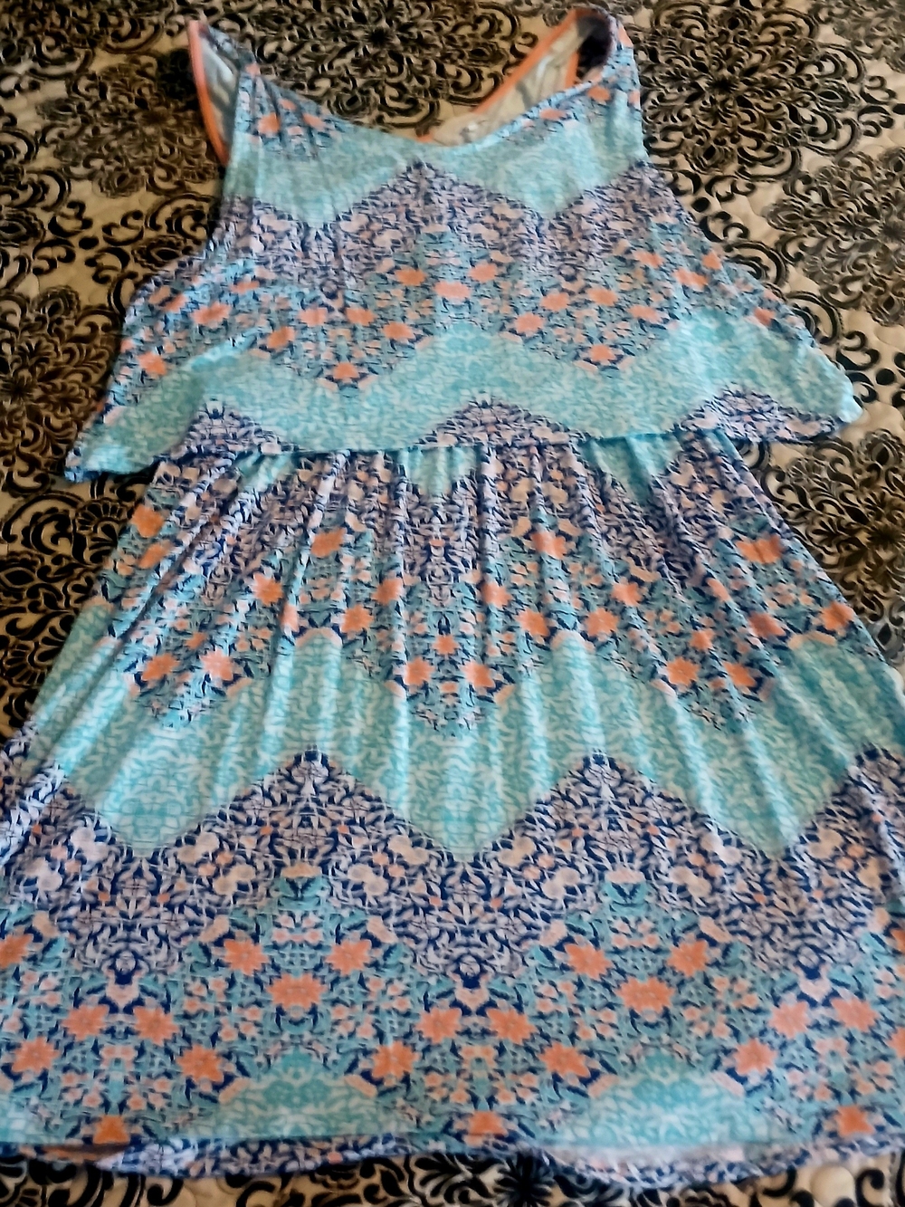 Sleeveless Midi Dress in Aqua and Peach Floral